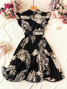 Franclia Floral Print Stand Collar Ruched Waist Vacation Mini Dress - Multicolor - View 2