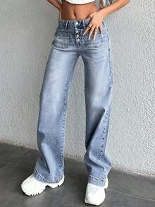 EURMUSE 98%Cotton Women's Straight Leg Jeans