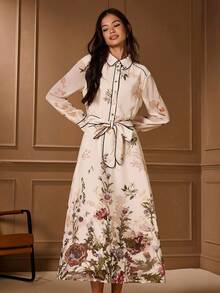 Lilora 女士优雅通勤碎花连衣裙冬装女装碎花连衣裙高端精致优雅 - 彩色 - 查看 6