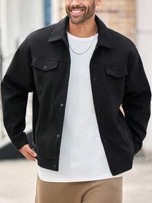 EASEVO Plus Size Men's Casual Loose Fit Overcoat, Black, For Fall Winter - Black - View 3
