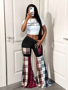 BamGleam 女士时尚性感撞色拼布休闲裤 - 彩色 - 查看 7