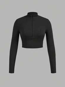 SHEIN EZwear 3 件套女式拉链罗纹面料高领长袖 T 恤套装，适合春秋季 - 彩色 - 查看 8