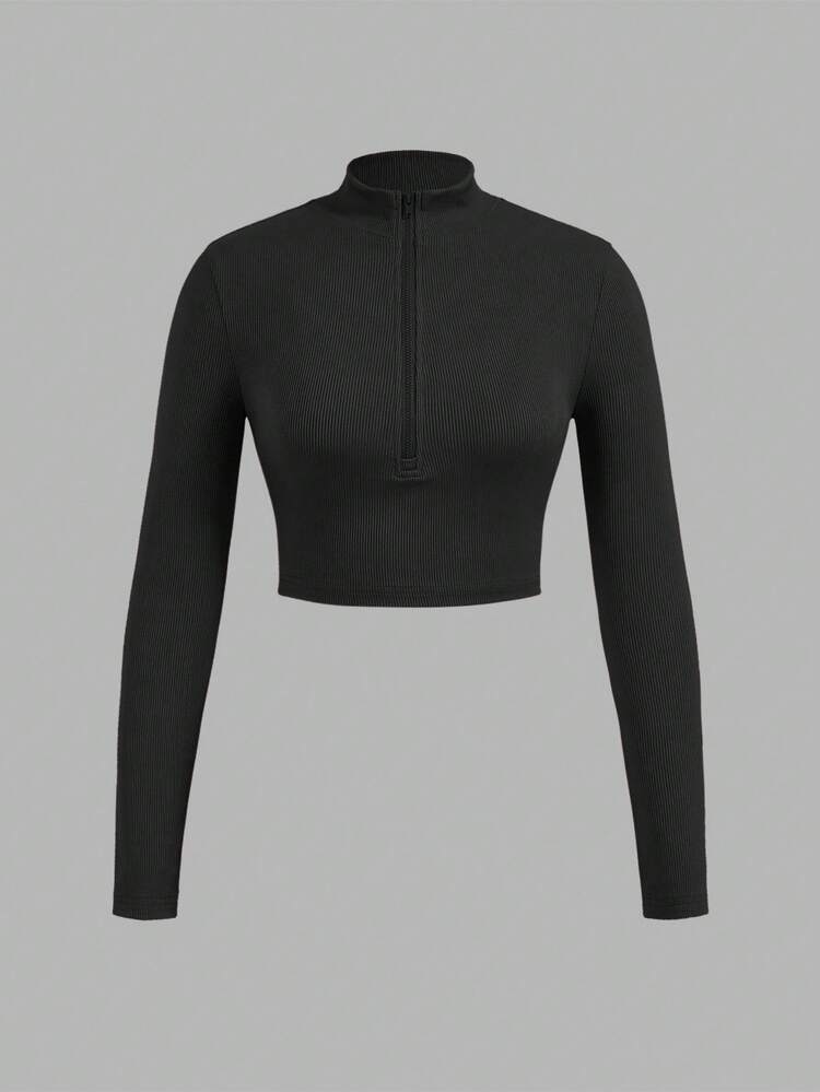 SHEIN EZwear 3 件套女式拉链罗纹面料高领长袖 T 恤套装，适合春秋季 - 彩色 - 查看 8