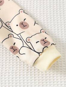 Cozy Pixies 2pcs Baby Boy Capybara Pattern Knit Soft Crew Neck Long Sleeve Pullover Sweatshirt And Elastic Waist Jogger Pants Set - Brown - View 3