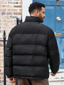 EASEVO Plus Size Men's Black Patchwork Winter Long Sleeve Coat, Fall - Black - View 3