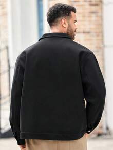 EASEVO Plus Size Men's Casual Loose Fit Overcoat, Black, For Fall Winter - Black - View 2