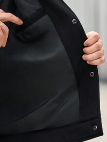 EASEVO Plus Size Men's Casual Loose Fit Overcoat, Black, For Fall Winter - Black - View 7