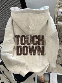 INAWLY Women's Drop Shoulder Letter Print Long Sleeve Sweatshirt - Light Grey - View 1