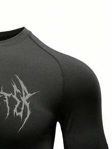 Manfinity Acti Log Men's Casual Printed Round Neck Short Sleeve T-Shirt Rash Guard Men Gym Compression Shirt Wrestling Shirt Compression T Shirt Men Graphic Compression Shirt Compression Shirt Men - Black - View 4