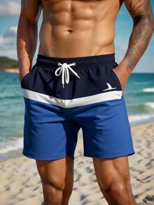 Manfinity Swimmode Men's Contrast Color Casual Positioning Outdoor Beach Shorts For Men Beachwear For Men Men Swim Trunks Shorts Men Swim Trunks Plus Starfish Men Swim Trunks, Hawaiian