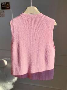 CovetEZ 女士休闲金属扣纯色针织背心 - 粉色 - 查看 6