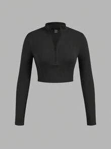 SHEIN EZwear 3 件套女式拉链罗纹面料高领长袖 T 恤套装，适合春秋季 - 彩色 - 查看 12