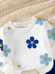 SHEIN Playful Pals 2pcs Baby Girls Casual Floral Print Crew Neck Sweatshirt And Leggings Set, Fashionable And Cute Outfit For Autumn Fall Winter