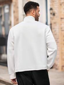 EASEVO Men's Plus Size Fashion Casual Solid Color Half Zip Pullover Sweatshirt, Fall, Winter, Long Sleeve Top - White - View 2