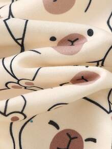 Cozy Pixies 2pcs Baby Boy Capybara Pattern Knit Soft Crew Neck Long Sleeve Pullover Sweatshirt And Elastic Waist Jogger Pants Set - Brown - View 4