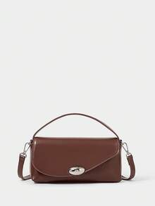 SHECARRY 女士翻盖手提包，简约时尚 - 咖啡 - 查看 4