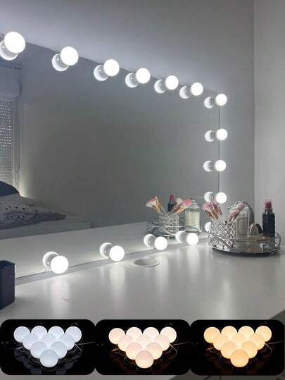 1 pezzo Luce per specchio da trucco con 4/6/8/10/12/14 LED, luce per specchio da trucco regolabile a 3 colori alimentata tramite USB, adatta per uso domestico e in camera da letto