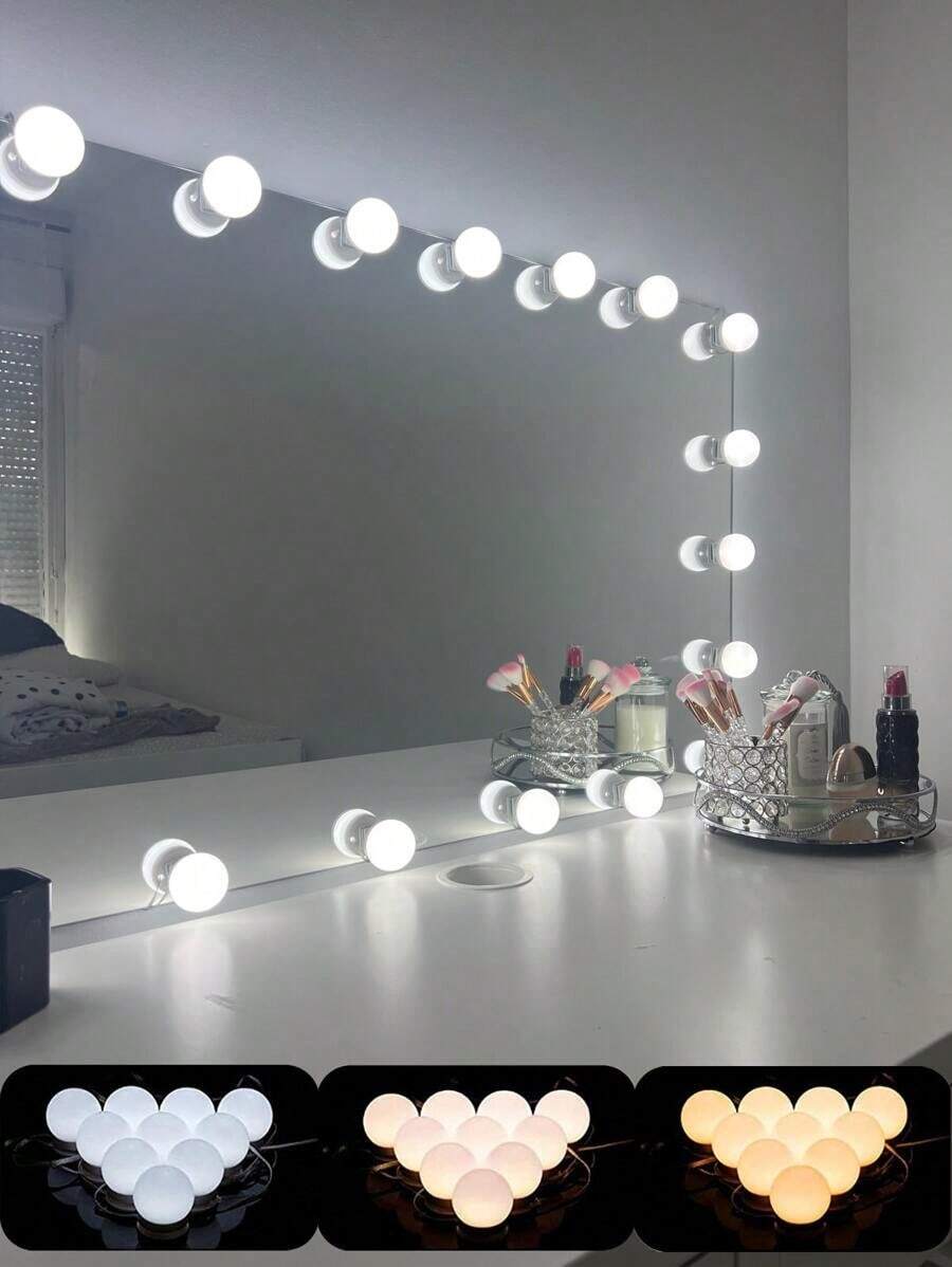 1PC4/6/8/10/12/14 LED Bulb Vanity Mirror Light, 3-Color USB Power Adjustable Vanity Mirror Light, Suitable For Home Bedrooms
