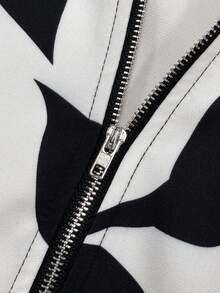 EMERY ROSE 女式休闲植物印花夹克，秋季 - 白色 - 查看 5