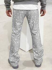 Manfinity EMRG Men's Letter Graphic Print Flared Sweatpants,Fashionable Grey Streetwear Summer Work Pants,Elastic Warm Winter Apparel,Gift For Boyfriend,Campus - Light Grey - View 2