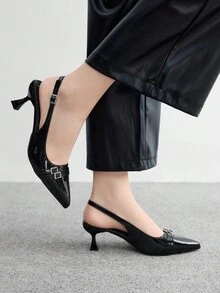 CUCCOO BIZCHIC 女士尖头小猫跟黑色后带日常百搭通勤高跟穆勒鞋 - 黑色 - 查看 3