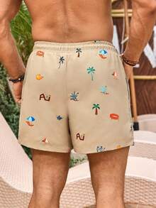 Manfinity Swimmode Men's Simple Print Beach Shorts Beach Wear - Khaki - View 2