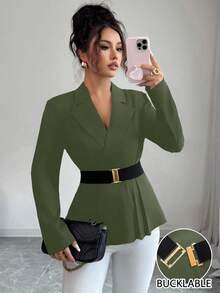 GlowEve Áo khoác Blazer nữ trơn màu, phù hợp đi làm - màu xanh lá - Xem 3
