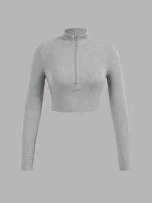 SHEIN EZwear 3 件套女式拉链罗纹面料高领长袖 T 恤套装，适合春秋季 - 彩色 - 查看 6