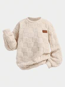 Girlism 少女杏色毛绒双面羊毛圆领宽松百搭休闲套头衫，秋冬 - 杏色 - 查看 6