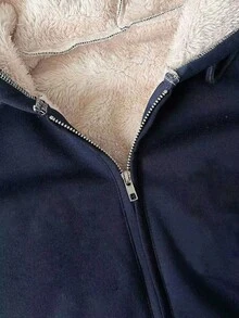 Rina Fox 全新纯色拉链连帽休闲女式夹克运动衫 - 藏蓝色 - 查看 4