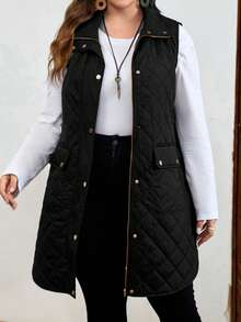 Rusticease Plus Flap Pocket Quilted Vest Coat, For Winter Fall Autumn - Black - View 3
