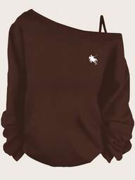 SHEIN Essnce Casual Equestrian Rider Pattern Spaghetti Strap Long Sleeve T-Shirt For Women, Suitable For SpringIn Fall/Winter