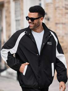 EASEVO 男士时尚拼布夹克，秋冬 - 黑色 - 查看 1