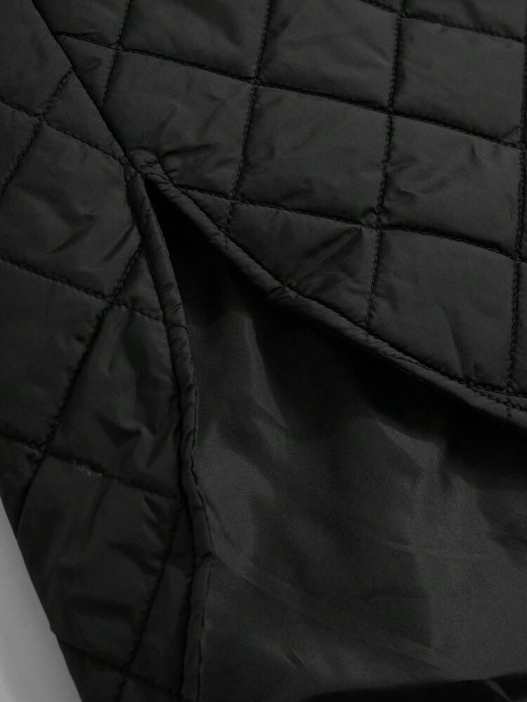 Plus Flap Pocket Quilted Vest Coat, For Winter Fall Autumn