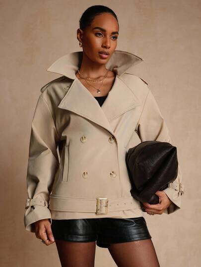 Lyxana Women's Fashion Casual Double-Breasted Lapel Trench Coat