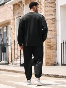 EASEVO Casual Loose Fit Round Neck T-Shirt And Pants Men Plus Size Set, Fall Clothes - Black - View 2
