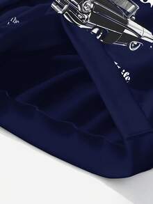 SHEIN EZwear Women's Loose Half-Zip High Neck Vintage Car Print Fleece Sweatshirt, Suitable For Fall/Winter, Y2K, Street Style - Navy Blue - View 5