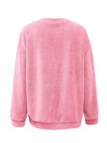 EMERY ROSE 豹纹蝴蝶结图案休闲圆领羊毛长袖卫衣，送给朋友的礼物，秋冬 - 粉色 - 查看 2