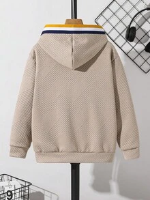 SHEIN Áo nỉ phối nhiều mảnh cho bé trai tuổi teen, có logo, ấm áp, có mũ, thích hợp cho mùa đông và mùa thu. - Màu be - Xem 2