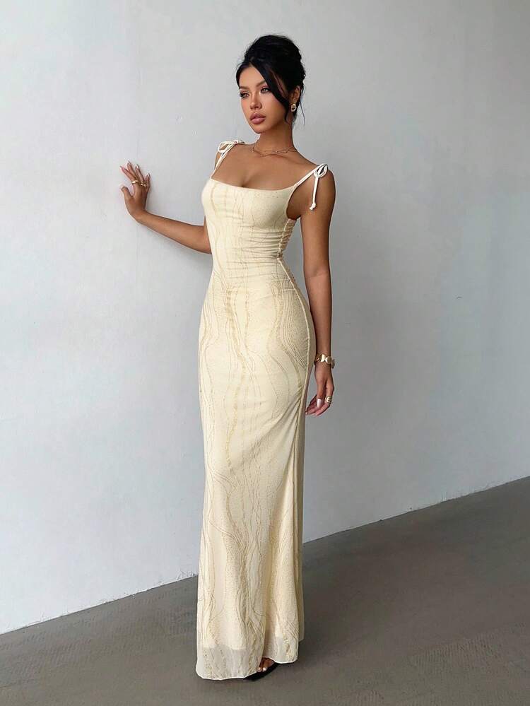 Glamine Apricot Shimmering Dress, Elegant For Carnivals, A Birthday Gown, A Glamorous Outfit For A Date Night, A Wedding Guest Look, Perfect For A Concert, Festive And Dazzling, Millennial Inspiration, Autumn/Winter, Halloween Special. - Apricot - View 4