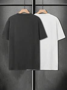 Manfinity Homme 2 件休闲宽松百搭简约男士短袖 T 恤 - 白色 - 查看 4