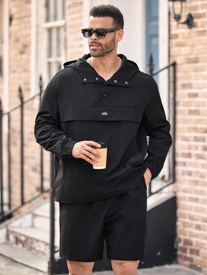 EASEVO 大码男士连帽夹克和短裤套装，秋装，冬装