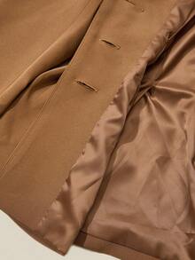 Chiquease Almamuse-D Khaki Vintage Waist Jacket, Collarless V-Neck Waist Design, Single-Breasted, Fashionable Retro Office Lady Blazer - Khaki - View 7