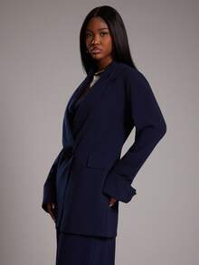 NYA SZN Selma Jacket Outerwear Long Sleeve Plunge Neck Button Pocket Detail Slim Blazer Business Casual Businesswear Back To School Classy Modest Special Occasion Summer Fall Jackets For Women