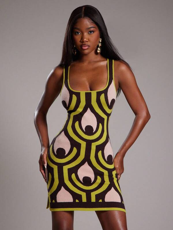 NYA SZN Dress Fitted Bodycon Pattern Print Special Occasion Vacation Travel Airport Everyday Casual Going Out Night Out Modest Vintage Fall Winter Suitable For Commuting Statement Festival Outfits For Women