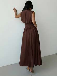 Firerie 女士优雅通勤高领收腰 A 字连衣裙，女士夏装，春夏服装，沙滩装，通勤，优雅，性感，度假，海滩，波西米亚，夏威夷，音乐节，浪漫，约会，婚礼季，毕业礼服，舞会，演出服，音乐会，工作服 - 咖啡棕 - 查看 3