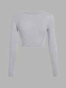 SHEIN EZwear 3件套黑色、灰色、酒红色休闲U领修身短款长袖T恤，适合秋冬季 - 彩色 - 查看 7