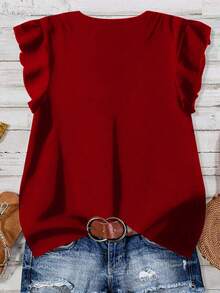 Rusticease 女士休闲纯色衬衫，适合外出、圣诞节、万圣节，适合秋夏季 - 酒紅色 - 查看 2