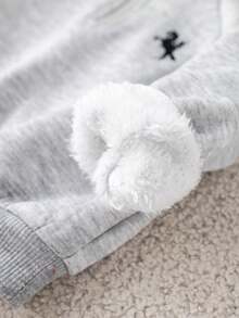 SHEIN 2 件套男童/女童休闲加厚羊毛拉链连帽夹克和松紧腰羊毛裤运动服，男女通用婴儿冬装 - 彩色 - 查看 8