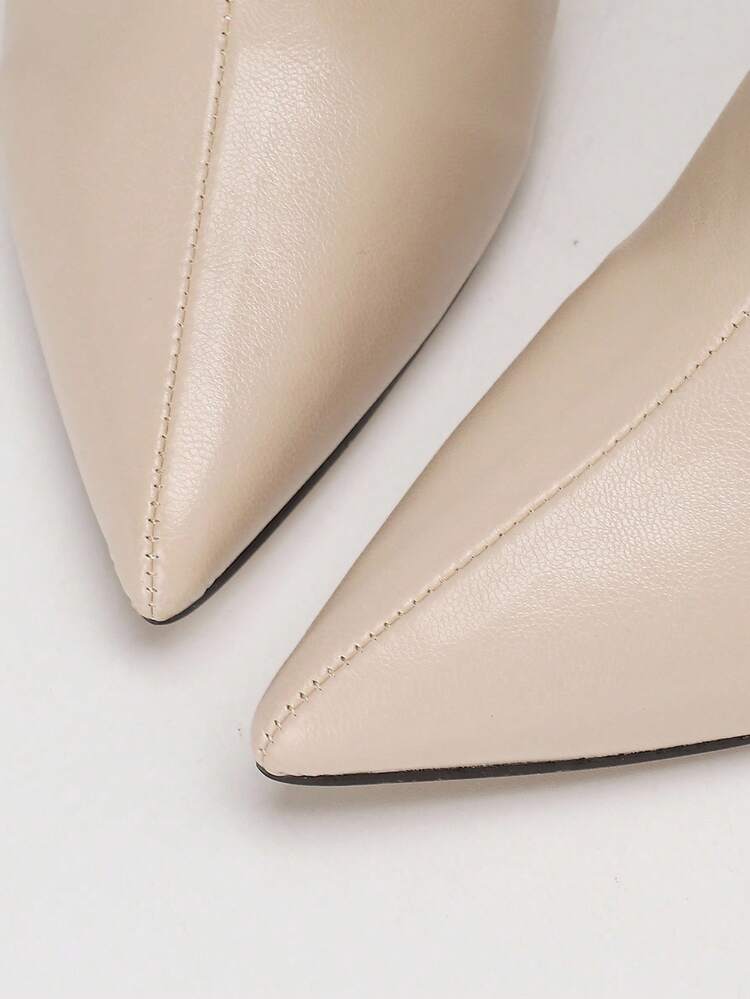 CUCCOO SZL Women's Sexy Fashion Pointed Toe Stiletto Heel Side Zipper Beige Metallic Buckle Knee-High Boots, Suitable For Everyday, Commute, Party, Formal Occasions For Christmas Valentine's Day